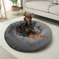 Dog Pet Cat Calming Bed Warm Plush Round Nest Comfy Sleeping Bed Dark Grey 70cm Kings Warehouse 