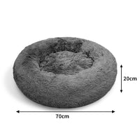 Dog Pet Cat Calming Bed Warm Plush Round Nest Comfy Sleeping Bed Dark Grey 70cm Kings Warehouse 