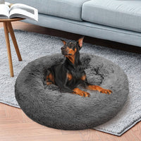 Dog Pet Cat Calming Bed Warm Plush Round Nest Comfy Sleeping Bed Dark Grey 70cm Kings Warehouse 