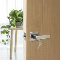 Door Handle Set Lever Key Lock Function Square Satin Nickel Kings Warehouse 