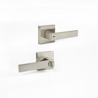 Door Handle Set Lever Key Lock Function Square Satin Nickel Kings Warehouse 