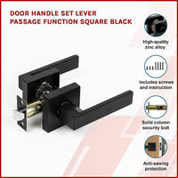 Door Handle Set Lever Passage Function Square Black Home & Garden Kings Warehouse 