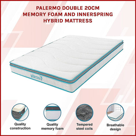 Double 20cm Hybrid Mattress – Memory Foam and Innerspring Support Furniture Kings Warehouse 