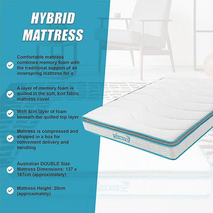 Double 20cm Hybrid Mattress – Memory Foam and Innerspring Support Furniture Kings Warehouse 