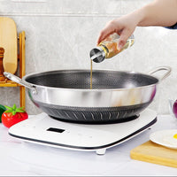 Double Ear 304 Stainless Steel 36cm Non-Stick Stir Fry Cooking Kitchen Wok Pan with Lid Honeycomb Double Sided Home & Garden Kings Warehouse 