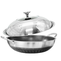 Double Ear 304 Stainless Steel 40cm Non-Stick Stir Fry Cooking Kitchen Wok Pan with Lid Honeycomb Double Sided Home & Garden Kings Warehouse 
