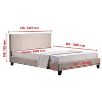 Double Linen Fabric Bed Frame Beige Furniture Kings Warehouse 