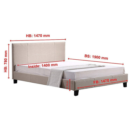 Double Linen Fabric Bed Frame Beige Furniture Kings Warehouse 