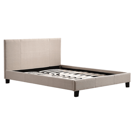 Double Linen Fabric Bed Frame Beige Furniture Kings Warehouse 