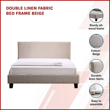 Double Linen Fabric Bed Frame Beige Furniture Kings Warehouse 