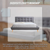 Double Linen Fabric Deluxe Bed Frame Grey Furniture Kings Warehouse 