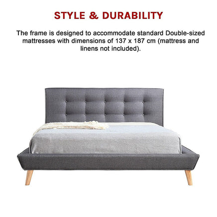 Double Linen Fabric Deluxe Bed Frame Grey Furniture Kings Warehouse 