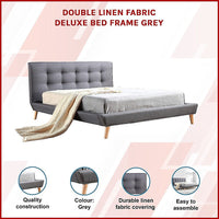 Double Linen Fabric Deluxe Bed Frame Grey Furniture Kings Warehouse 