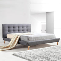 Double Linen Fabric Deluxe Bed Frame Grey Furniture Kings Warehouse 