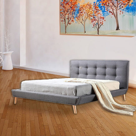 Double Linen Fabric Deluxe Bed Frame Grey Furniture Kings Warehouse 
