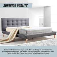 Double Linen Fabric Deluxe Bed Frame Grey Furniture Kings Warehouse 