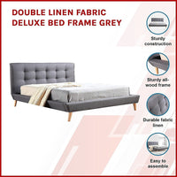 Double Linen Fabric Deluxe Bed Frame Grey Kings Warehouse 