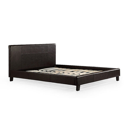 Double PU Leather Bed Frame Brown Furniture Kings Warehouse 