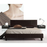 Double PU Leather Bed Frame Brown Furniture Kings Warehouse 