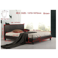 Double PU Leather Bed Frame Brown Furniture Kings Warehouse 
