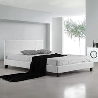 Double PU Leather Bed Frame White Furniture Kings Warehouse 