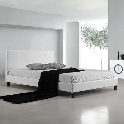 Double PU Leather Bed Frame White Furniture Kings Warehouse 