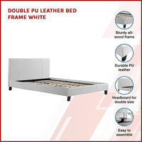 Double PU Leather Bed Frame White Furniture Kings Warehouse 