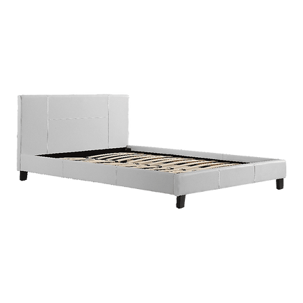 Double PU Leather Bed Frame White Furniture Kings Warehouse 