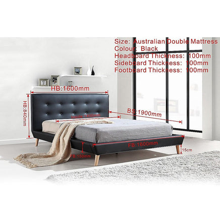 Double PU Leather Deluxe Bed Frame Black Kings Warehouse 