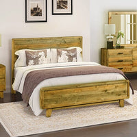 Double Size Wooden Bed Frame in Solid Wood Antique Design Light Brown Furniture Kings Warehouse 