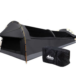 Double Swag Camping Swags Deluxe Canvas Tent Dark Grey Kings Warehouse 