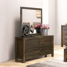 Dresser with 6 Storage Drawers in Solid Acacia & Veneer With Mirror in Chocolate Colour Health & Beauty Kings Warehouse 