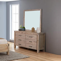 Dresser with 6 Storage Drawers in Solid Acacia & Veneer With Mirror in Oak Colour Furniture Kings Warehouse 