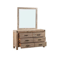 Dresser with 6 Storage Drawers in Solid Acacia & Veneer With Mirror in Oak Colour Furniture Kings Warehouse 