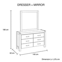 Dresser with 6 Storage Drawers in Solid Acacia & Veneer With Mirror in Oak Colour Furniture Kings Warehouse 