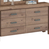 Dresser with 6 Storage Drawers in Solid Acacia & Veneer With Mirror in Oak Colour Furniture Kings Warehouse 