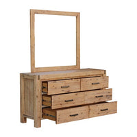 Dresser with 6 Storage Drawers in Solid Acacia & Veneer With Mirror in Oak Colour Furniture Kings Warehouse 