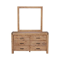 Dresser with 6 Storage Drawers in Solid Acacia & Veneer With Mirror in Oak Colour Furniture Kings Warehouse 