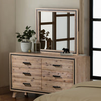 Dresser with 6 Storage Drawers in Solid Acacia With Mirror in Silver Brush Colour Furniture Kings Warehouse 