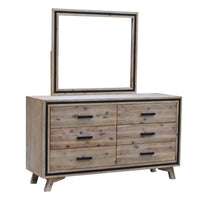 Dresser with 6 Storage Drawers in Solid Acacia With Mirror in Silver Brush Colour Furniture Kings Warehouse 