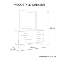 Dresser with 6 Storage Drawers in Solid Acacia With Mirror in Vintage Light Brown Colour Health & Beauty Kings Warehouse 