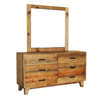 Dresser with 6 Storage Drawers in Solid Acacia With Mirror in Vintage Light Brown Colour Health & Beauty Kings Warehouse 