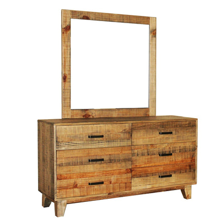 Dresser with 6 Storage Drawers in Solid Acacia With Mirror in Vintage Light Brown Colour Health & Beauty Kings Warehouse 