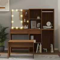 Dressing Table Set with LED Brown Oak Engineered Wood bedroom furniture Kings Warehouse 