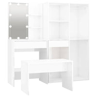 Dressing Table Set with LED High Gloss White Engineered Wood bedroom furniture Kings Warehouse 