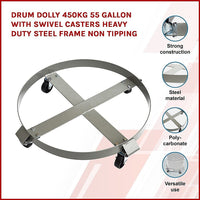 Drum Dolly 450kg 55 Gallon w Swivel Casters Heavy Duty Steel Frame Non Tipping Kings Warehouse 