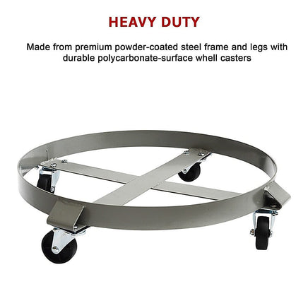Drum Dolly 450kg 55 Gallon w Swivel Casters Heavy Duty Steel Frame Non Tipping Tools Kings Warehouse 