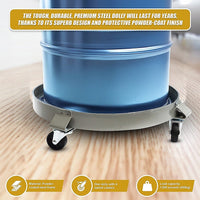 Drum Dolly 450kg 55 Gallon w Swivel Casters Heavy Duty Steel Frame Non Tipping Tools Kings Warehouse 