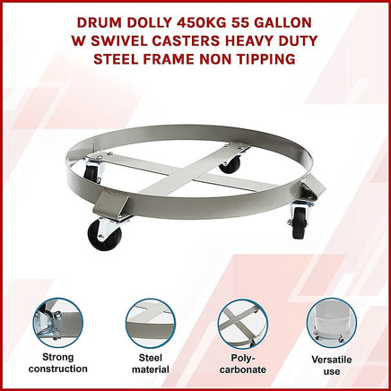 Drum Dolly 450kg 55 Gallon w Swivel Casters Heavy Duty Steel Frame Non Tipping Tools Kings Warehouse 
