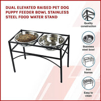 Dual Elevated Raised Pet Dog Puppy Feeder Bowl Stainless Steel Food Water Stand Pet Care KingsWarehouse 